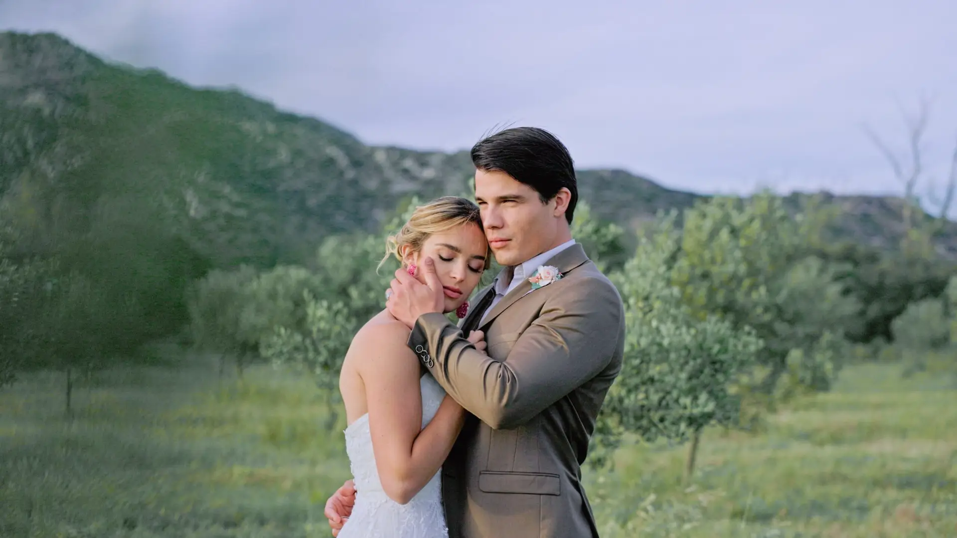 bride and groom in the olive groves